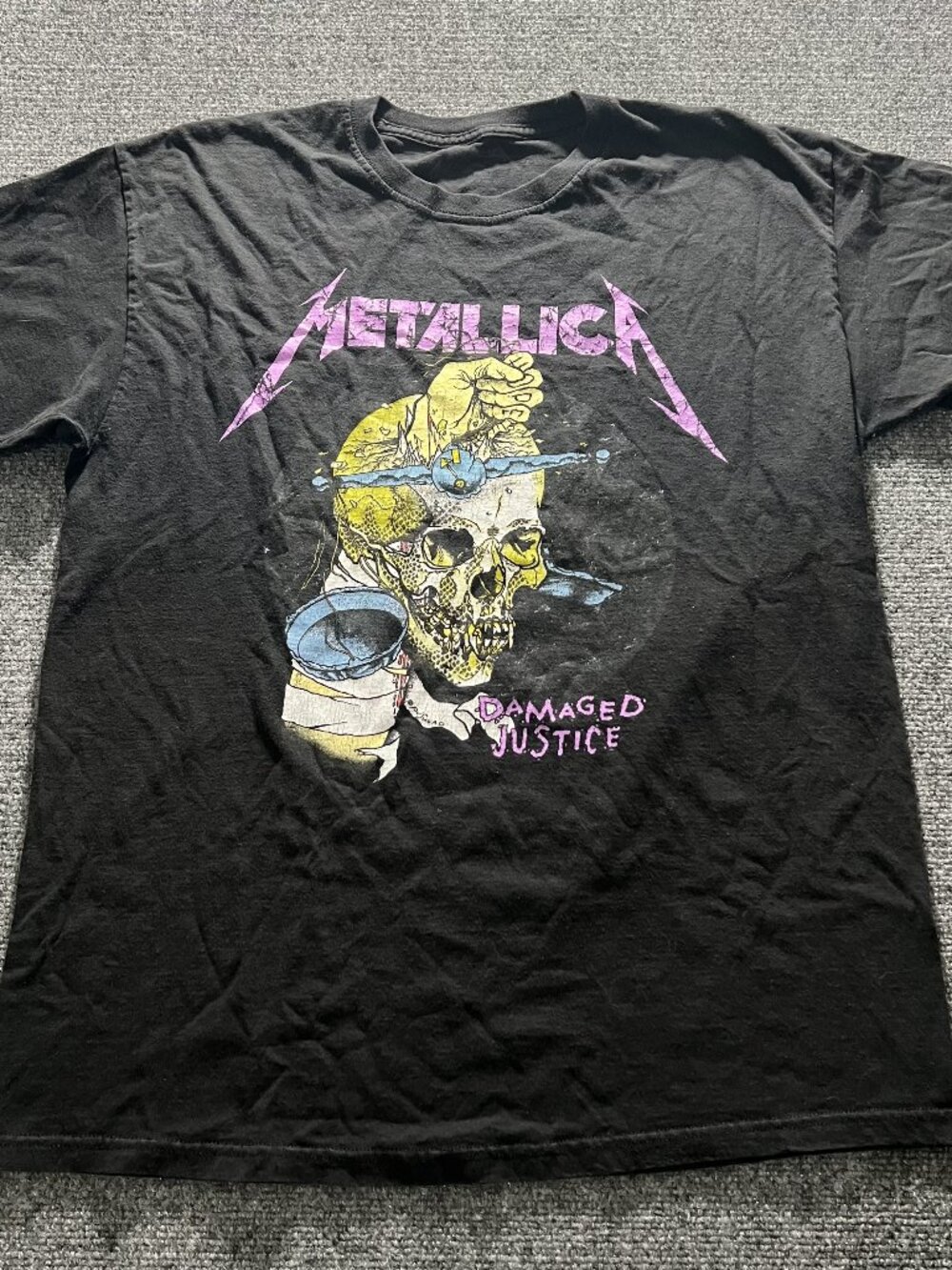 Metallica Damaged Justice Skull T-Shirt Mens Medium Band Tee